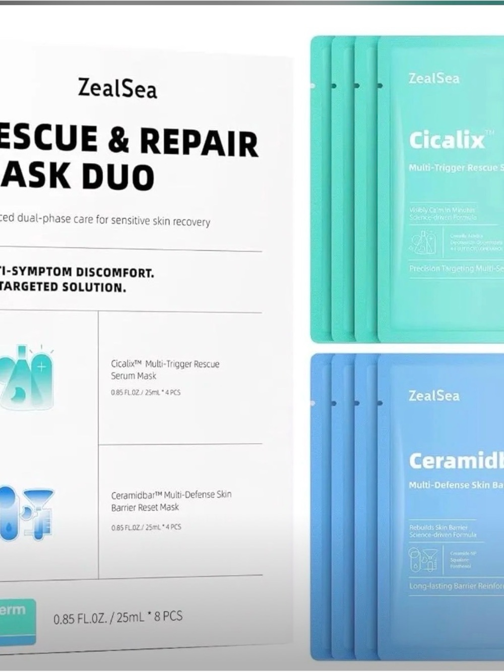 ZealSea Rescue & Repair Mask Duo - Blue/Teal Hydrating Face Masks (8 masks)